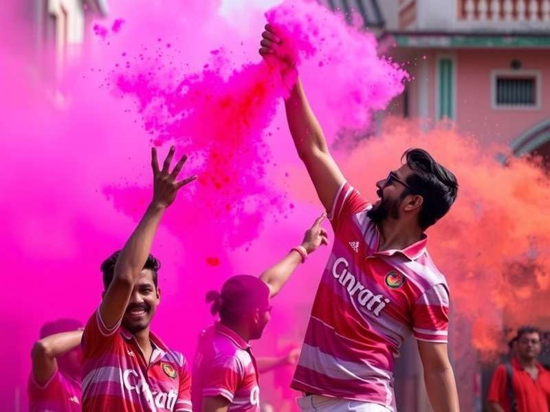 Gujarat Gunners Holi event screenshot showing players throwing colored powder